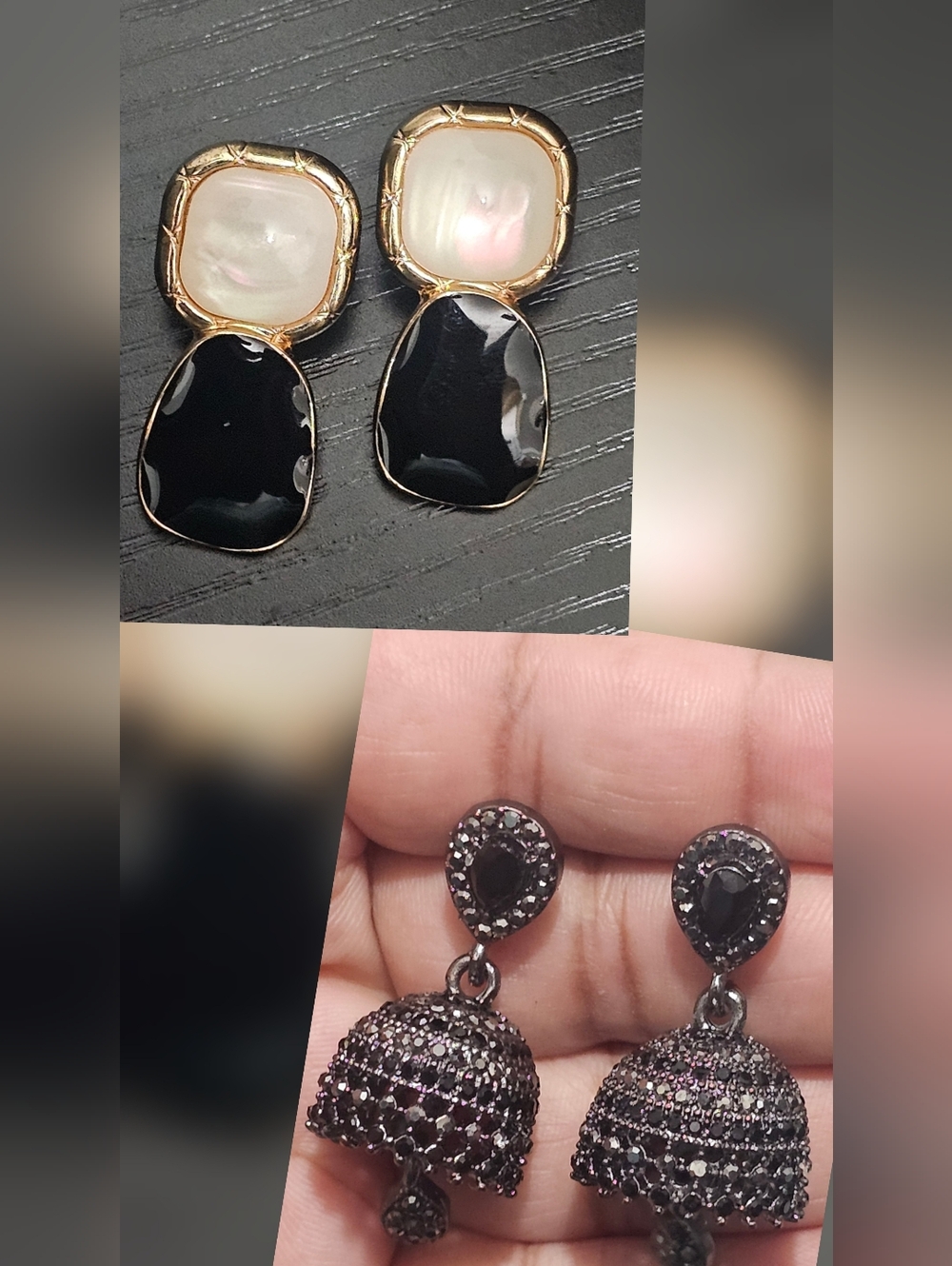 Gold-Tone Drop Earrings with Black and Ivory Accents